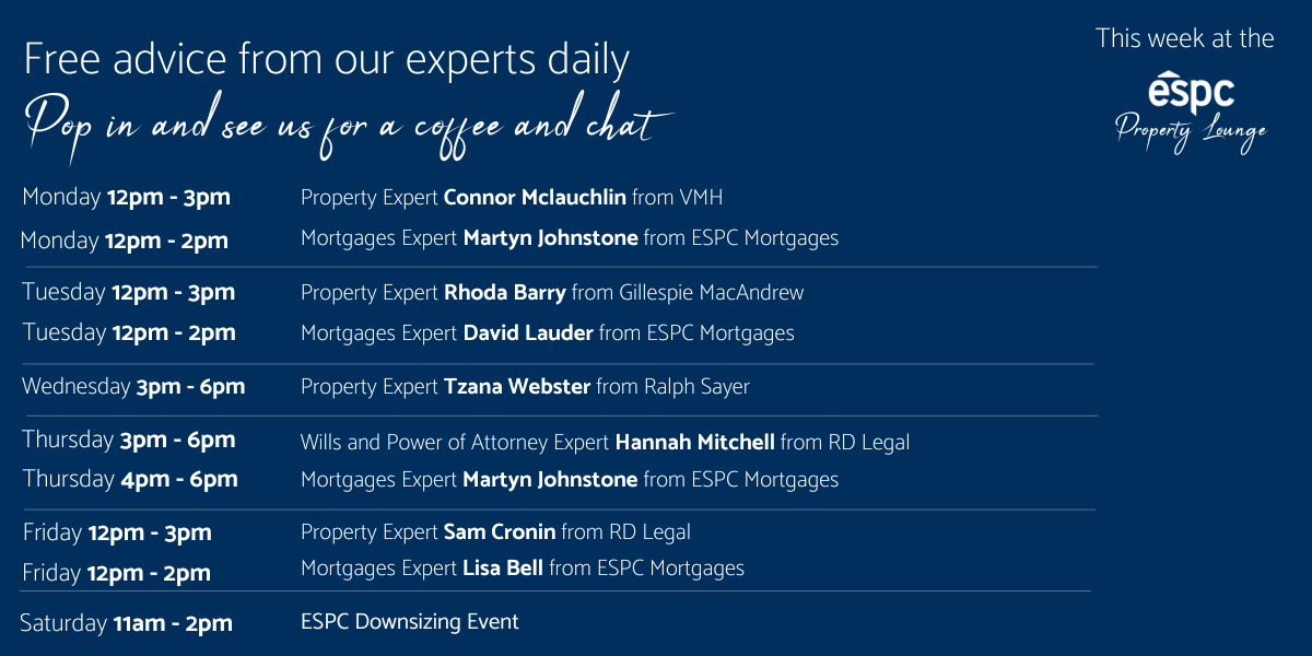 A rota of experts available in the ESPC property lounge this week