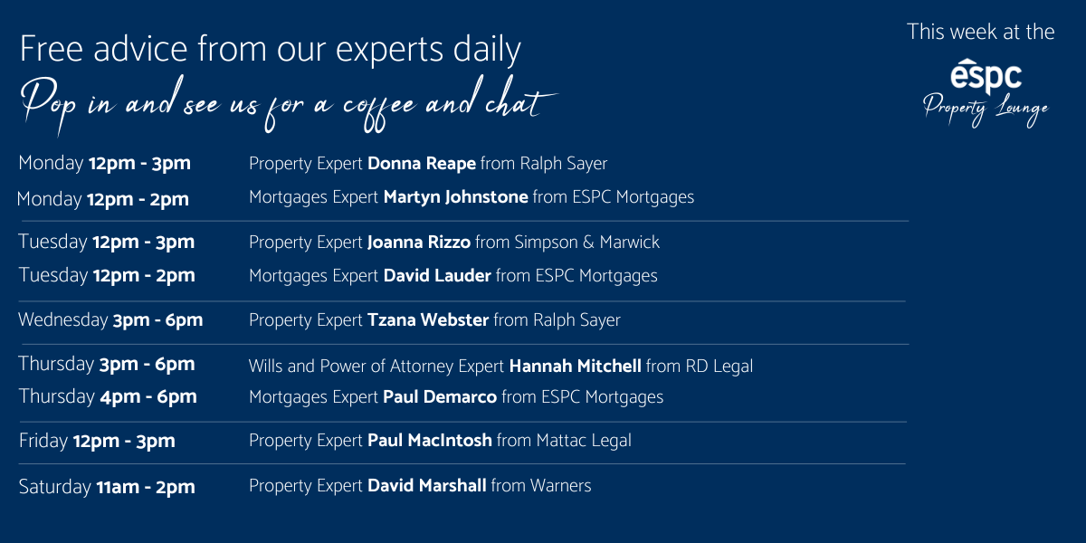 A rota of experts available in the ESPC property lounge this week