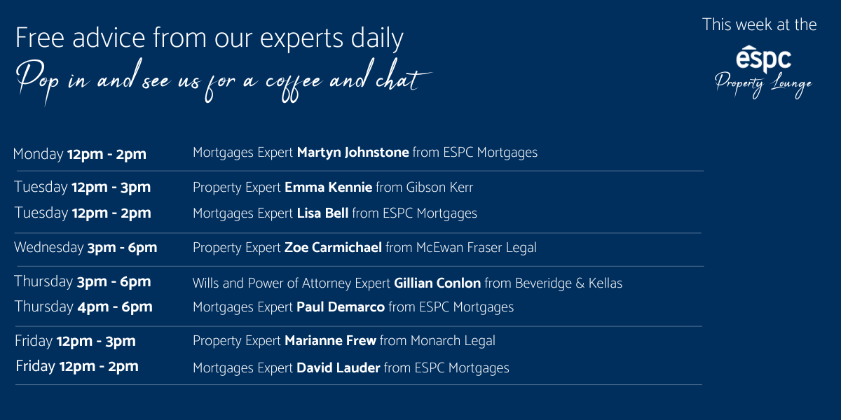A rota of experts available in the ESPC property lounge this week
