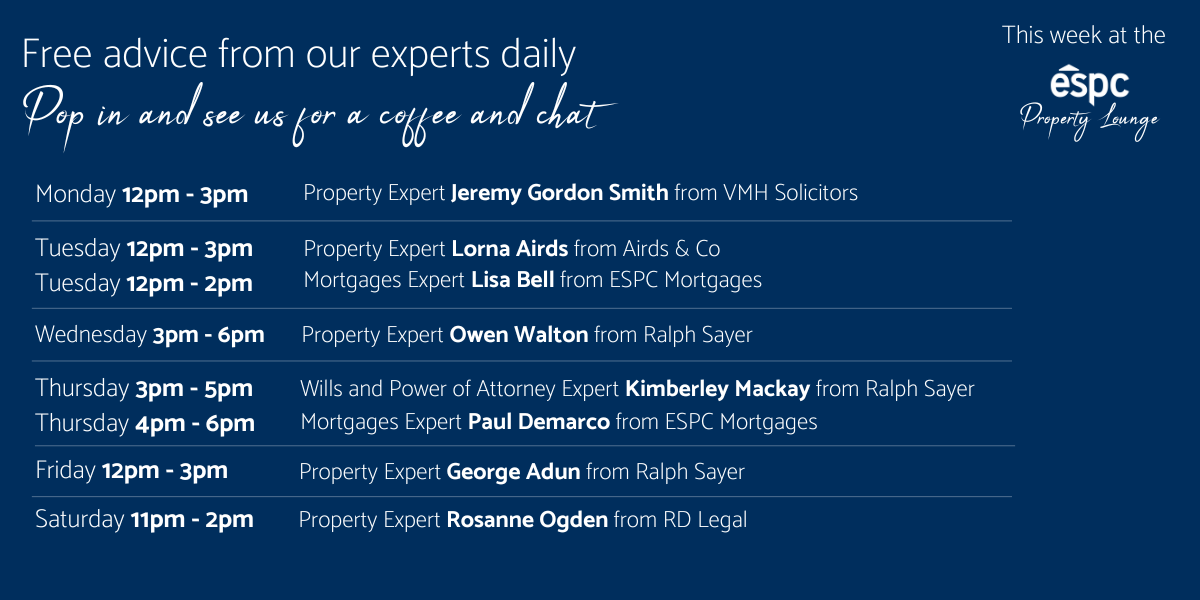 A rota of experts available in the ESPC property lounge this week