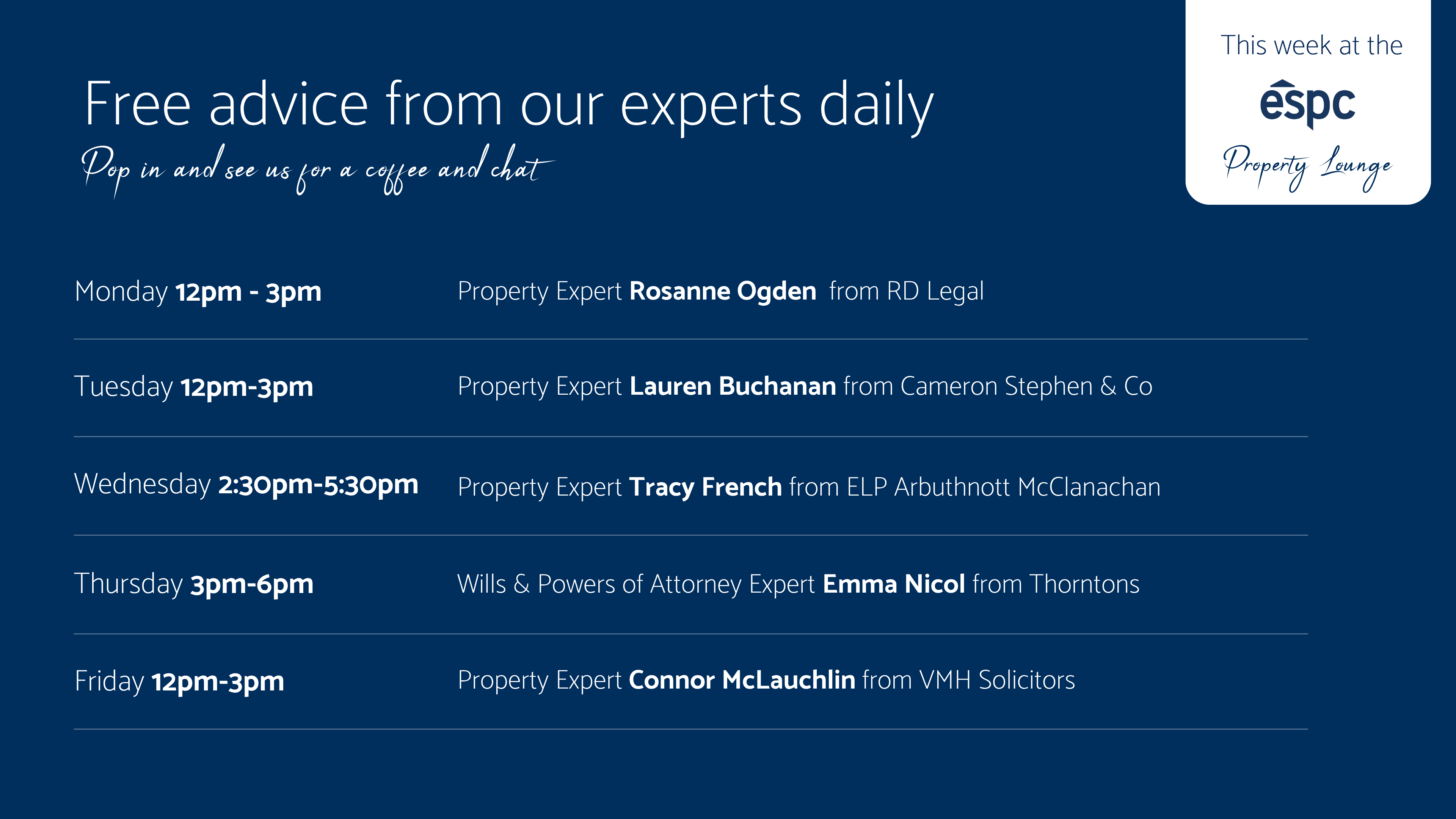 ESPC Ask The Experts daily rota