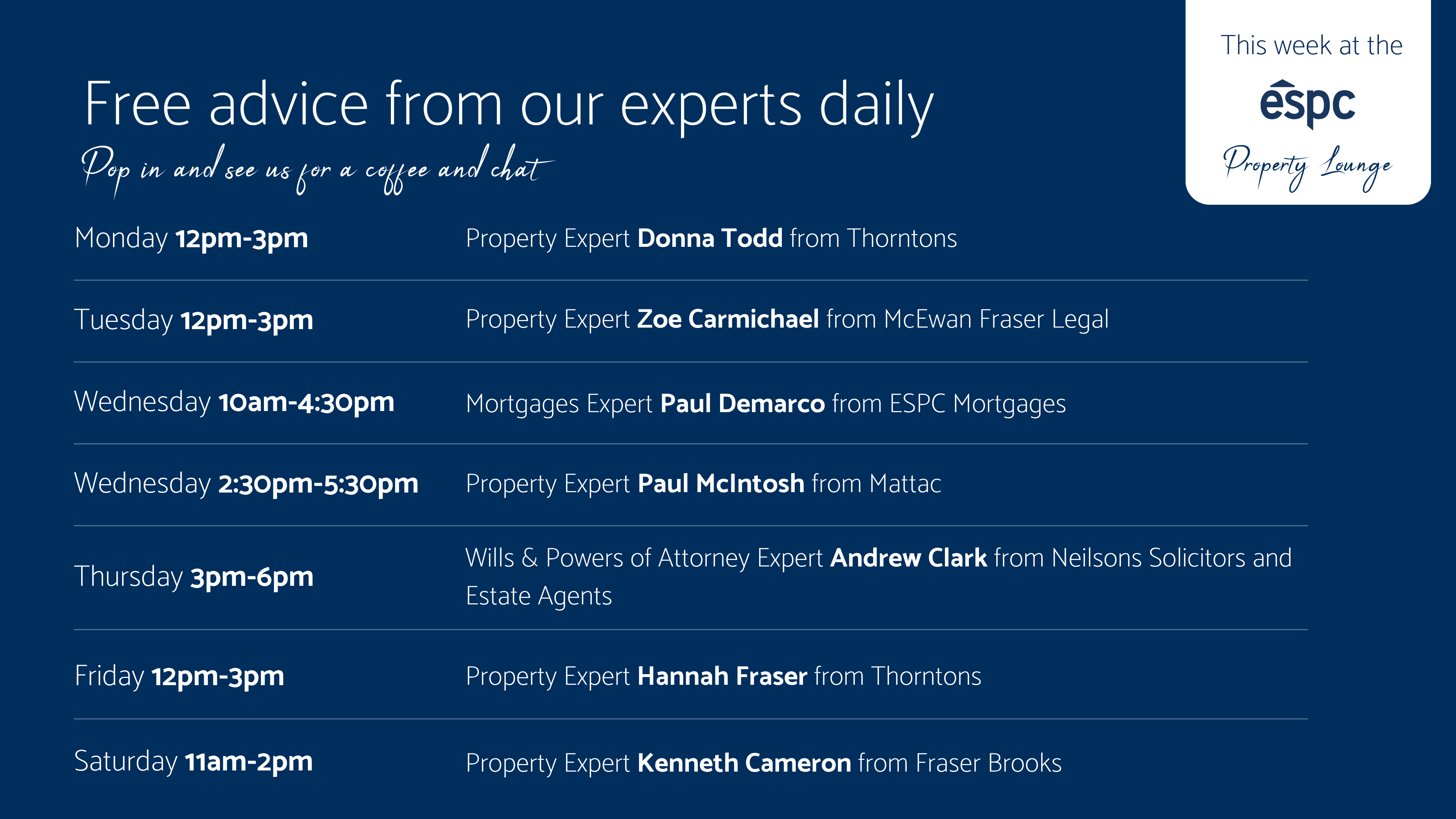 ESPC Ask The Experts daily rota