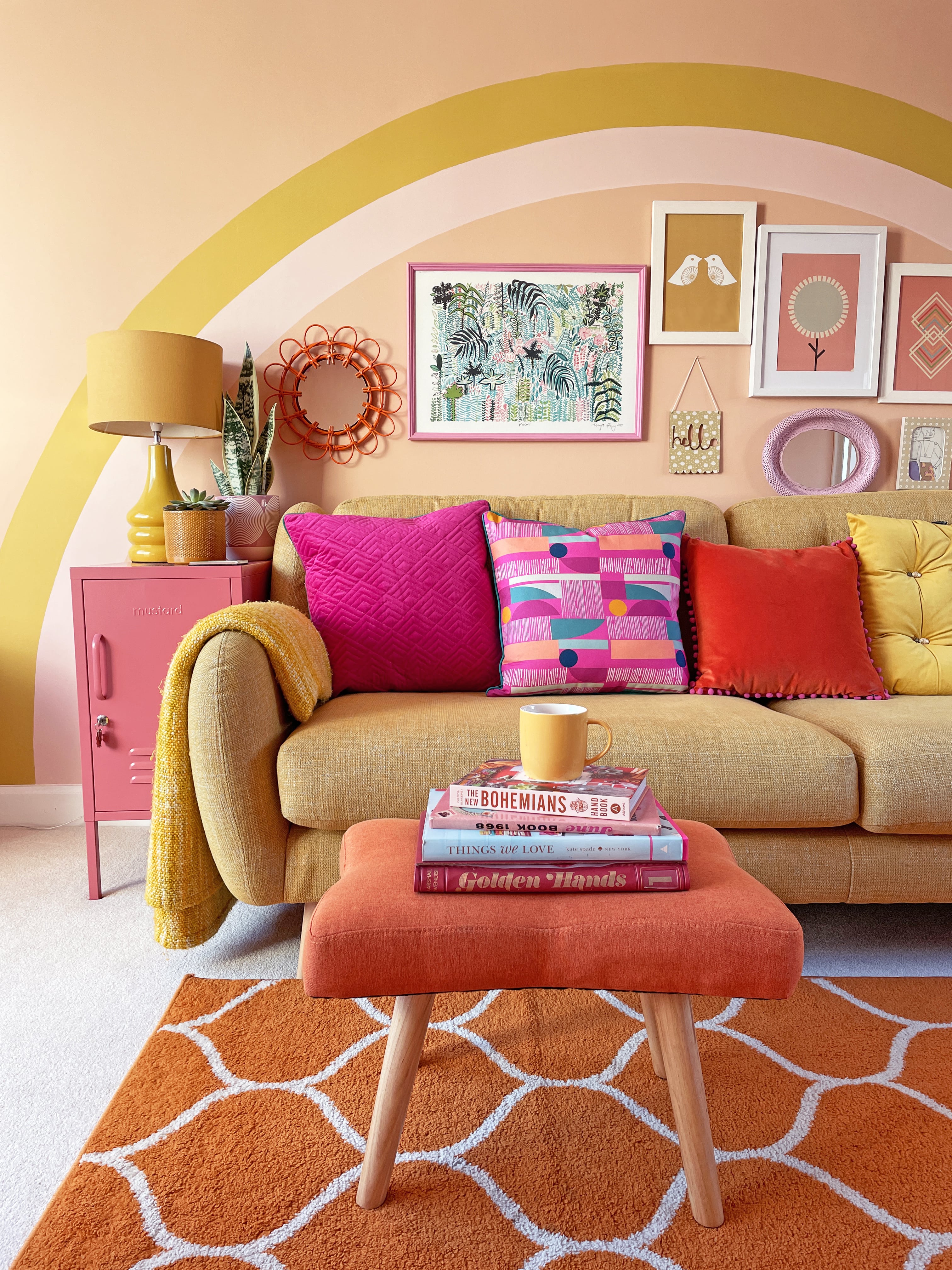 Bright sofa with colourful cushions